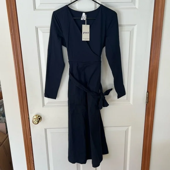 Pact womens fit & flare faux wrap dress Midnight blue - Picture 4 of 5